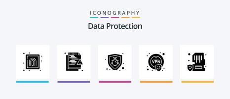 Data Protection Glyph 5 Icon Pack Including lock. card. security. vpn. encryption. Creative Icons Design