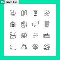 Group of 16 Outlines Signs and Symbols for scince data ornamental based reward Editable Vector Design Elements