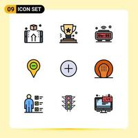 Pack of 9 Modern Filledline Flat Colors Signs and Symbols for Web Print Media such as navigation location prize wifi internet Editable Vector Design Elements