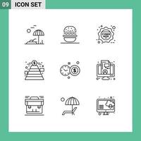 Mobile Interface Outline Set of 9 Pictograms of investment time money cyber monday goal finance Editable Vector Design Elements