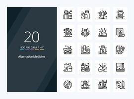 20 icono de esquema de medicina alternativa para presentación vector