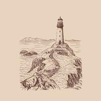 Lighthouse. Hand drawn illustration converted to vector. Sea coast graphic landscape sketch illustration vector. vector