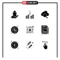 Group of 9 Solid Glyphs Signs and Symbols for customer audience cloud year new Editable Vector Design Elements