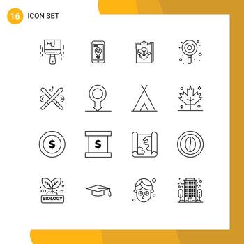 16 Thematic Vector Outlines and Editable Symbols of lollypop candy clipboard workflow process Editable Vector Design Elements
