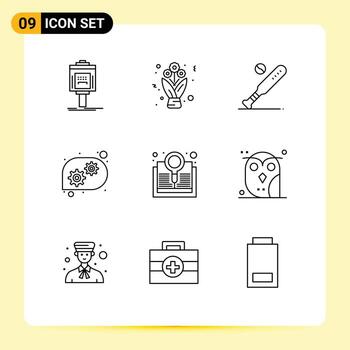 Outline Pack of 9 Universal Symbols of book technical help roses gear sports Editable Vector Design Elements