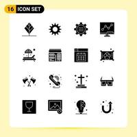 16 Universal Solid Glyph Signs Symbols of paradise screen configuration lcd analytic Editable Vector Design Elements