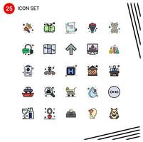 Pack of 25 Modern Filled line Flat Colors Signs and Symbols for Web Print Media such as dollar heart certificate love agreement Editable Vector Design Elements