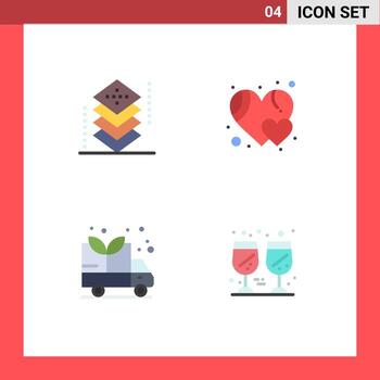 Modern Set of 4 Flat Icons and symbols such as coding green layers heart drink Editable Vector Design Elements