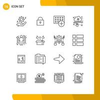 Pictogram Set of 16 Simple Outlines of online data add connected hardware Editable Vector Design Elements