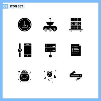 Group of 9 Solid Glyphs Signs and Symbols for devices admin space smartphone connect Editable Vector Design Elements