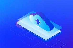 red de computación en la nube. tecnología en la nube, transferencia de datos en la nube y almacenamiento de datos en línea. Ilustración de vector de servicio de almacenamiento en la nube digital