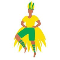 A Latin man is dancing in carnival costume with wings. Isolated on white background. Vector illustration.