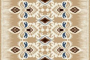 Ikat floral paisley embroidery on brown background.geometric ethnic oriental pattern traditional.Aztec style abstract vector illustration.design for texture,fabric,clothing,wrapping,decoration,scarf.