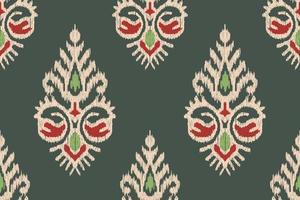 bordado floral ikat paisley sobre fondo verde. patrón sin costura oriental étnico geométrico tradicional. ilustración vectorial abstracta de estilo azteca. diseño para textura, tela, ropa, envoltura, alfombra. vector