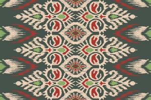 Ikat floral paisley embroidery on green background.geometric ethnic oriental seamless pattern traditional.Aztec style abstract vector illustration.design for texture,fabric,clothing,wrapping,carpet