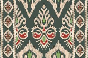 Ikat floral paisley embroidery on green background.geometric ethnic oriental pattern traditional.Aztec style abstract vector illustration.design for texture,fabric,clothing,wrapping,decoration,scarf.