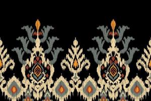 Ikat floral paisley embroidery on black background.geometric ethnic oriental pattern traditional.Aztec style abstract vector illustration.design for texture,fabric,clothing,wrapping,decoration,sarong.