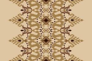 Ikat floral paisley embroidery on brown background.geometric ethnic oriental pattern traditional.Aztec style abstract vector illustration.design for texture,fabric,clothing,wrapping,decoration,scarf.
