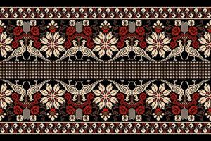 floral pixel art embroidery on black background.geometric ethnic oriental pattern traditional.Aztec style abstract vector.design for texture,fabric,clothing,wrapping,decoration,carpet decoration,print vector