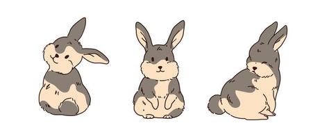 Set of cute brown rabbit bunny animal. Happy New Year 2023 year of the rabbit vector. Collection of brown rabbit cartoon vector