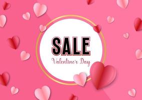 banner de venta de día de san valentín para plantilla de papel de corazón de negocios fondo rosa vector