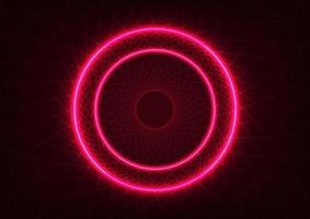 Neon circle light line on red web spider digital technology background vector