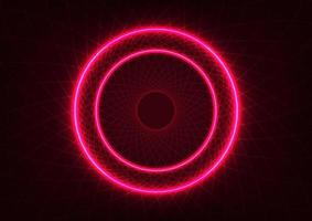 Neon circle light line on red web spider digital technology background vector