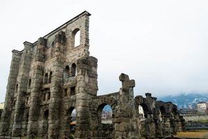 the remains of the beautiful Roman theater of Aosta, during a winter day in December 2022 photo