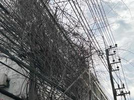 Branches of dead tree run through and interfere with electric wire photo