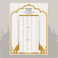 Ramadan Calendar Design 2023. Calendar Mockup template, Islamic Calendar dua and time table schedule print ready vector illustration