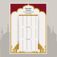 Ramadan Calendar Design 2023. Calendar Mockup template, Islamic Calendar dua and time table schedule print ready vector illustration