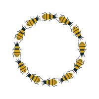 Vector symmetrical circle wreath with bugs and bees in art deco style. Animal prints for greeting cards, label designs and logos.