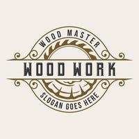 Wood Work Carpentry Logo Vintage Badge Label Design Illustration Vector