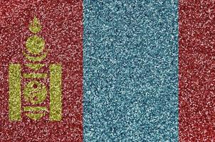 Mongolia flag depicted on many small shiny sequins. Colorful festival background for party photo