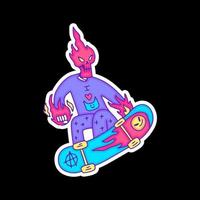 Hype fire skull freestyle with skateboard, illustration for t-shirt, sticker, or apparel merchandise. With doodle, retro, and cartoon style. vector