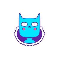 cabeza de gato azul asomándose a través de papel rasgado, ilustración para camisetas, pegatinas o prendas de vestir. con estilo garabato, retro y caricatura. vector