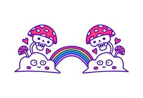 Trippy skull mushroom with cloud and rainbow, illustration for t-shirt, sticker, or apparel merchandise. With modern pop and retro style. vector