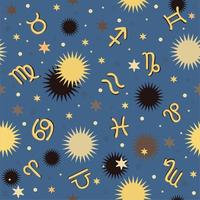 Vector seamless pattern with zodiac signs and stars. Horoscope concept.