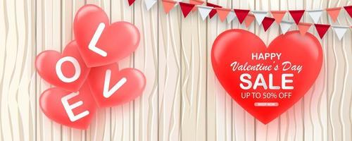 Valentine's Flags Garlands with 3d pink heart on pink background. Symbol the color Valentine's. Valentine's background with party flags. Vector illustration. Vector illustration EPS 10