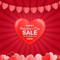 Valentine's day sale background with 3d hearts. Vector illustration. Wallpaper, flyers, invitations, posters, brochures, banners. Vector symbols of love for Happy Women's, Mother's, Valentine's Day,