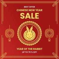 rabbit in circle ornament and lantern design for chinese new year sale. simple and elegant. used for promotion, advert and ads vector