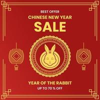 rabbit in circle ornament and lantern design for chinese new year sale. simple and elegant. used for promotion, advert and ads vector