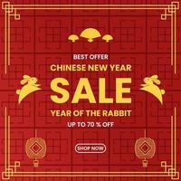 sale design for chinese new year 2023. simple design with text, rabbit, podium, lantern  and red background. used for promotion, advert and ads vector