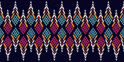 patrón étnico ikat sin fisuras. Fondo de vector de bordado tradicional indio africano tribal. azteca tela alfombra batik ornamento cheurón textil decoración papel pintado