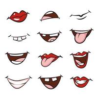 Cartoon mouths set. Open mouth, protruding tongue, smile. Vector mouth.