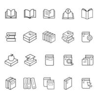 Books outlined icon set. Isolated vector book icon.