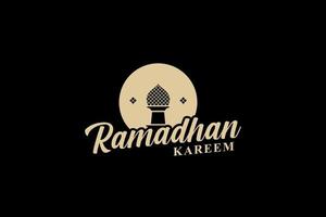 simple ramadan kareem logo design and gold color mosque dome silhouette vector