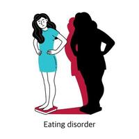 Eating disorder. The concept of mental health and psychology. Vector illustration of a girl isolated on a white background.