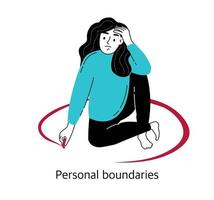 Personal boundaries. The concept of mental health and psychology. Vector illustration of a girl isolated on a white background.