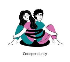 Codependency in relationships. The concept of mental health and psychology. Vector illustration of a girl and a man isolated on a white background.